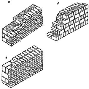 рис. 6, "Смешанная кладка", а - из керамического камня и кирпича; б - из кирпича и камня; в - из бетонных камней и кирпича